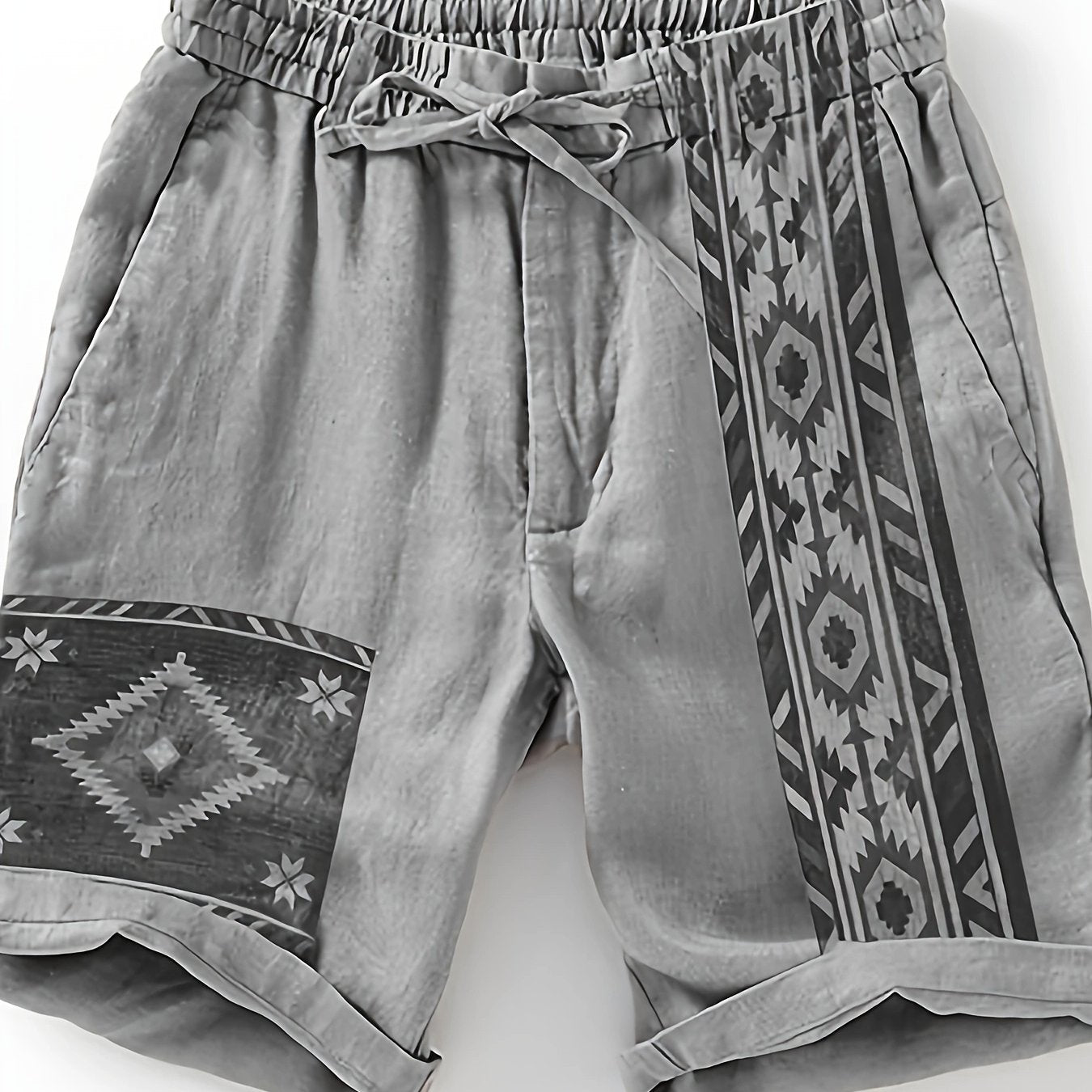 Men's ethnic shorts with geometric print and adjustable waistband – fashionable casual pants for summer and vacation