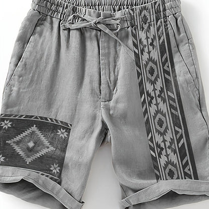 Men's ethnic shorts with geometric print and adjustable waistband – fashionable casual pants for summer and vacation