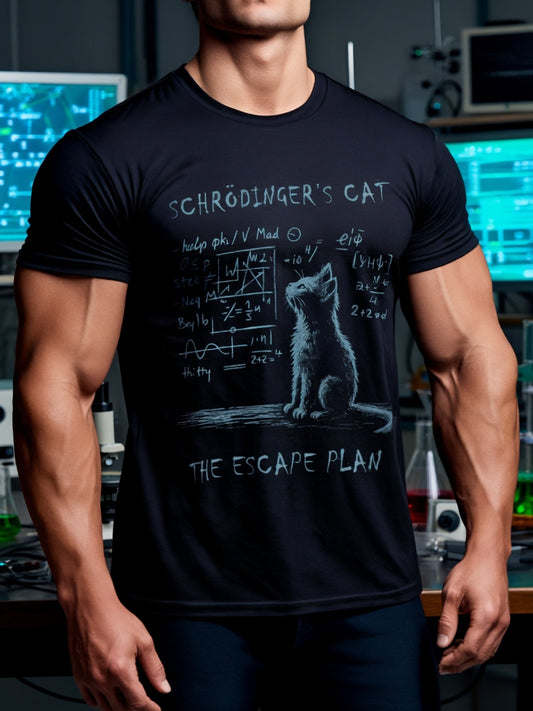 Men's T-Shirt Schrödinger's Cat Escape Plan – Funny Science Design for Physics Fans