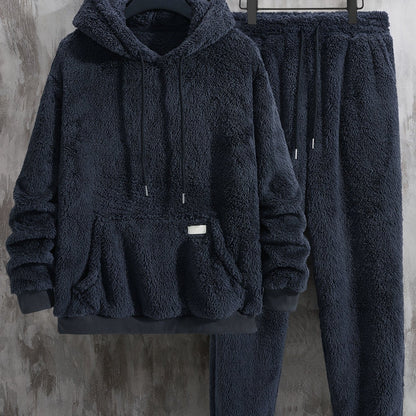 Unisex teddy fleece tracksuit with hooded sweatshirt and joggers
