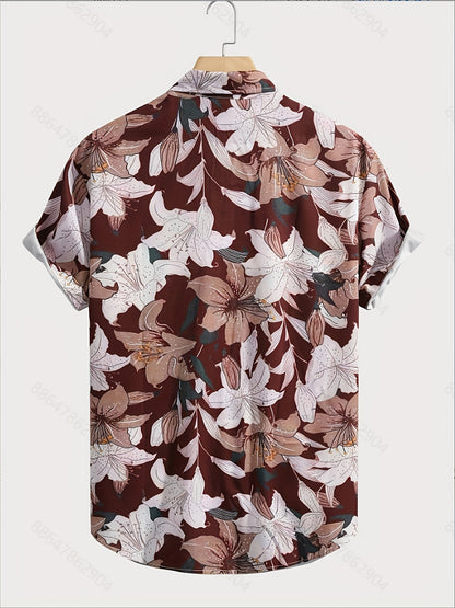 Men's Short-Sleeve Casual Shirt with Modern Floral Pattern – Casual Resort Shirt for Summer & Vacation