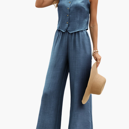 Women's Two-Piece Set – Elegant Sleeveless Vest and Pants Outfit for Leisure and Summer