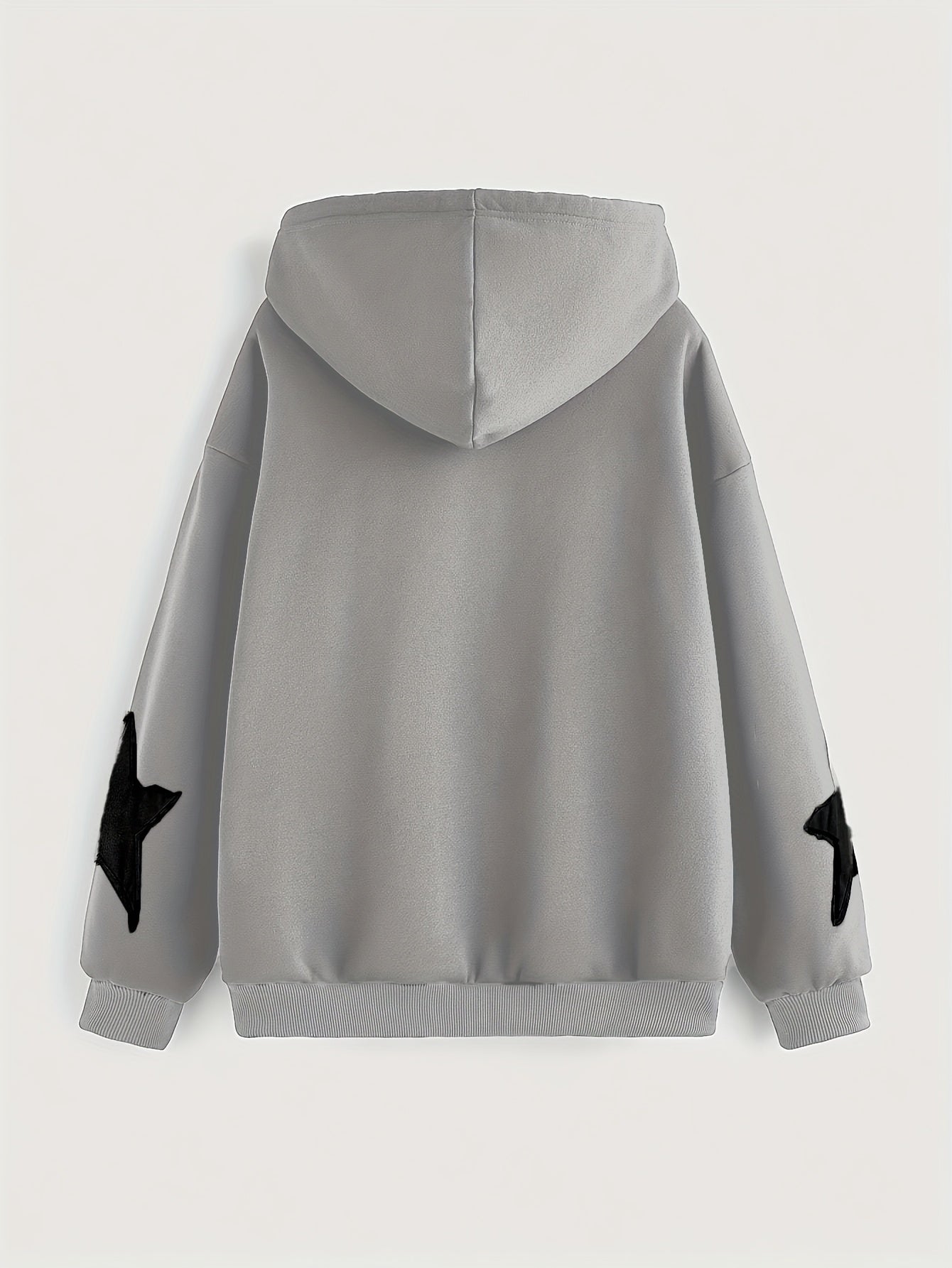 Unisex Kapuzenjacke mit Reißverschluss, Oversize, Stern-Applikationen, Kordelzug, Kängurutaschen