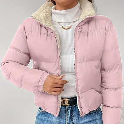 Women's Short Quilted Jacket with Teddy Lining and Zipper