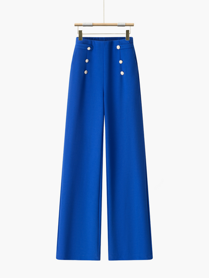 Women's Elegant Wide-Leg Pants with Button Details – Casual & Office