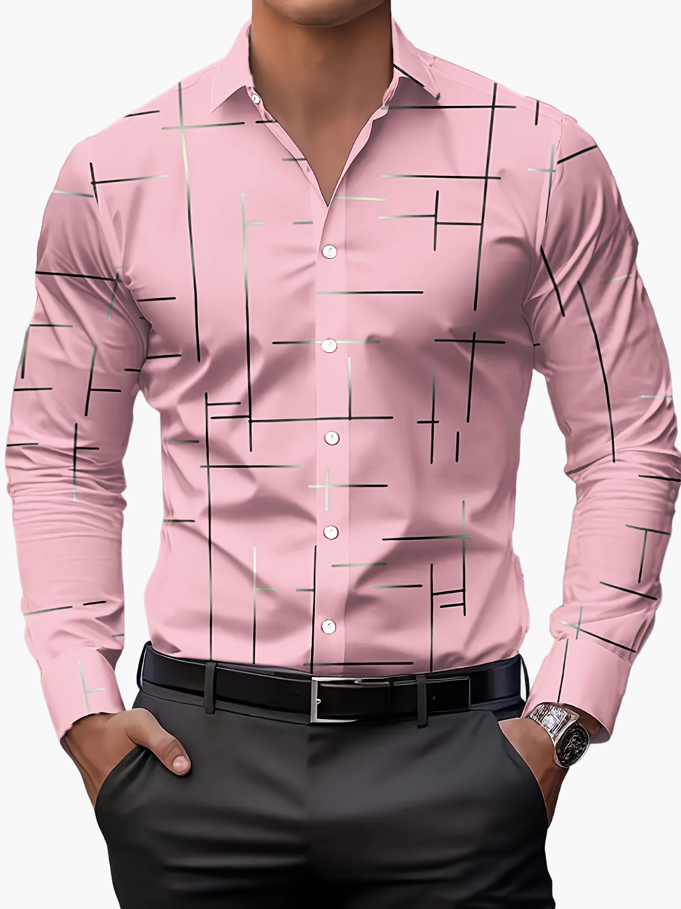 Herren Modernes Business-Freizeithemd mit Geometrischem Print – Stilvolles Langarmhemd für Büro & Alltag