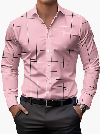 Herren Modernes Business-Freizeithemd mit Geometrischem Print – Stilvolles Langarmhemd für Büro & Alltag