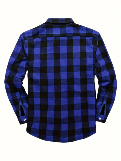 Men’s plaid long-sleeve casual shirt with chest pockets