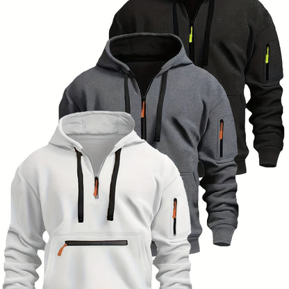 Men's hoodie with zipper and kangaroo pocket, drawstring, long sleeves