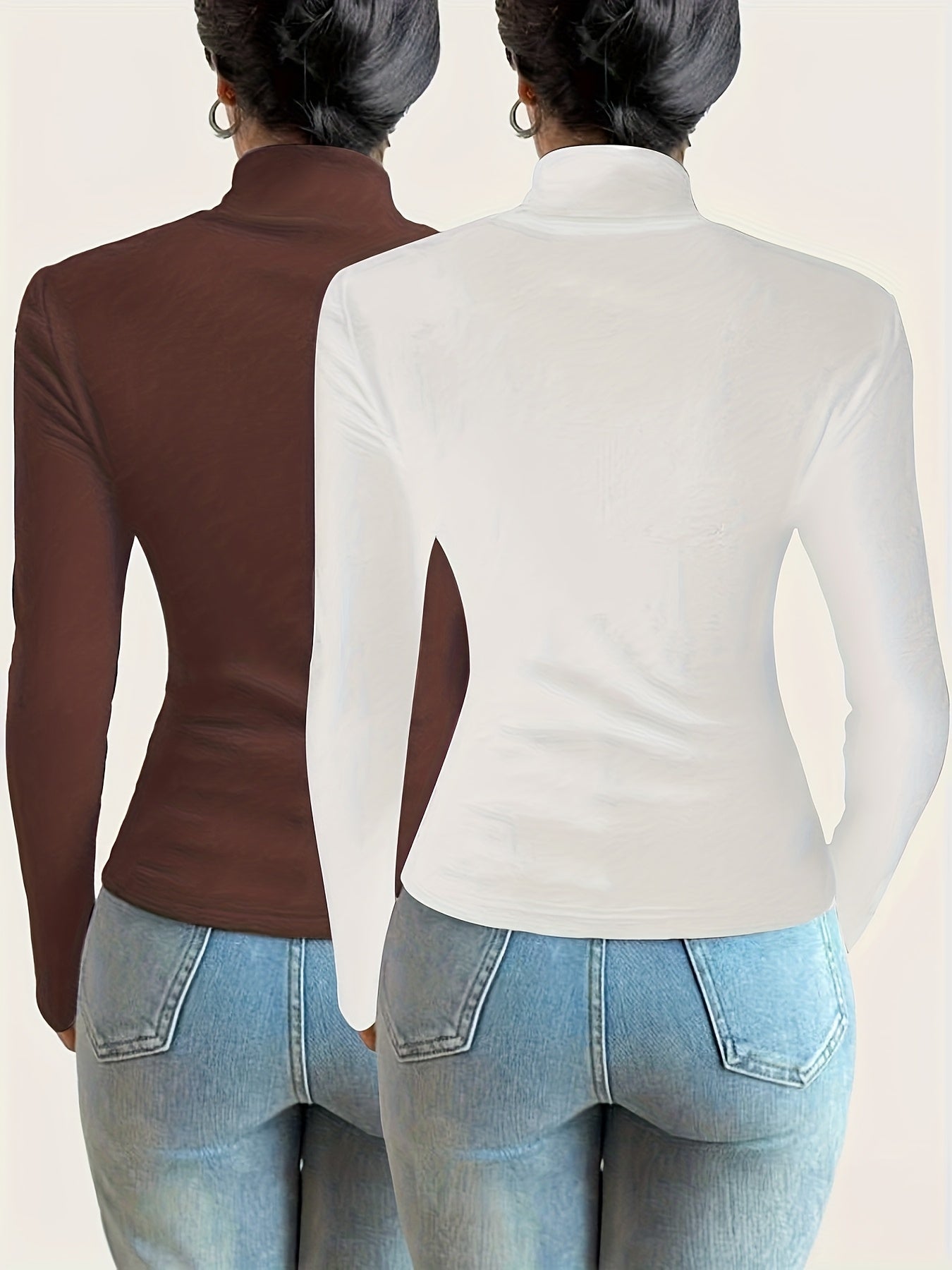 Damen Rollkragenshirt Langarm mit Daumenlöchern – Eng Anliegend
