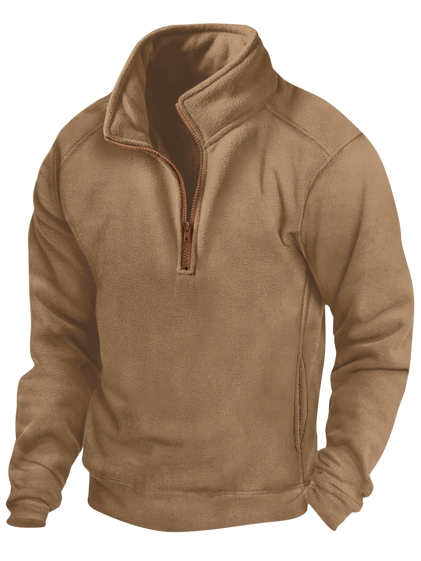 Fleece Pullover Herren Stehkragen Halb-Reißverschluss Langarm