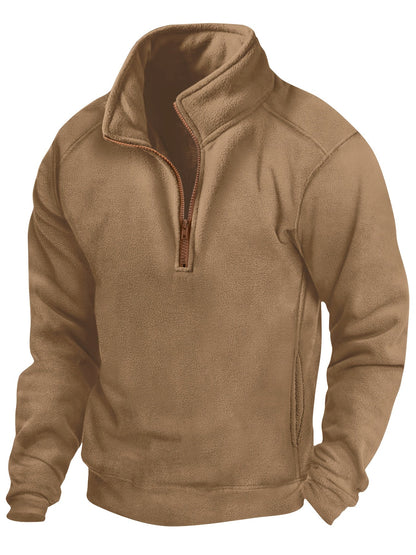 Fleece Pullover Herren Stehkragen Halb-Reißverschluss Langarm