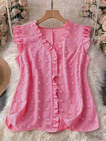 Women's Elegant Blouse with Ruffles and V-Neck – Casual & Office