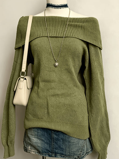 Women's off-the-shoulder knit sweater with a scoop neckline – Multiple colors