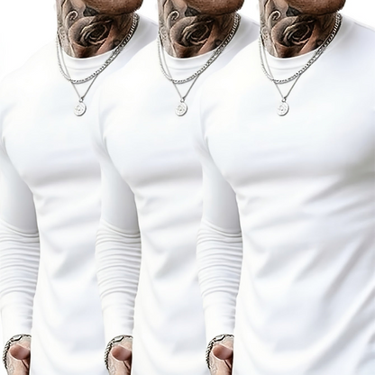 Herren Langarmshirt Rundhals 3er-Pack in Schwarz, Grau und Weiß
