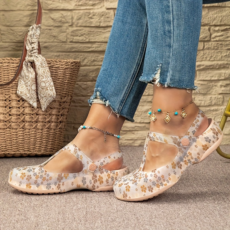 Women's Comfortable Summer Shoes with Floral Pattern – Cozy Casual Mary Janes for Everyday and Vacation