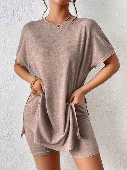Women's Lounge Set Two-Piece Short-Sleeve T-Shirt with Shorts Elegant Casual Look