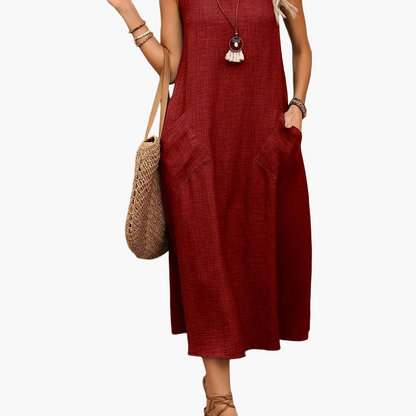 Damen Freizeitkleid ärmellos, lockerer Schnitt, Sommerkleid mit Taschen, Tunika-Stil, ideal für Alltag & Urlaub