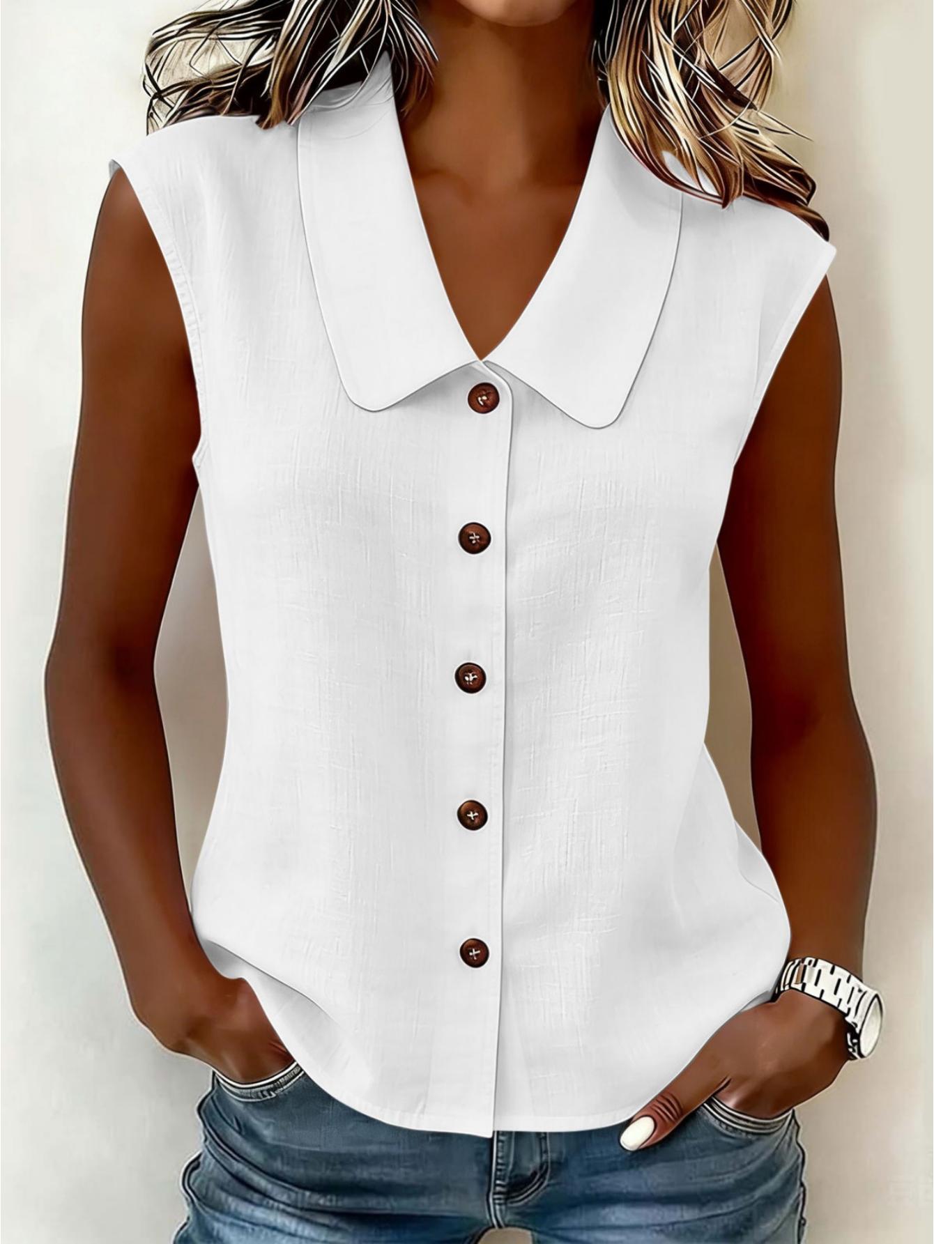 Women's sleeveless blouse with button placket and wide collar – Elegant casual wear