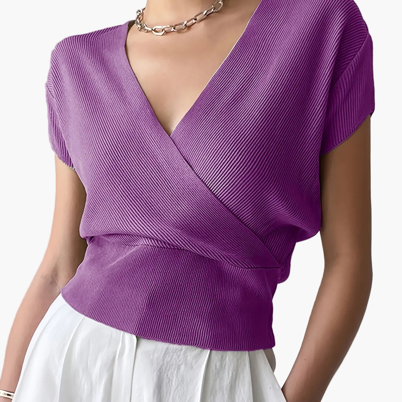 Women's Wrap Shirt with V-Neck – Elegant Casual Top for Everyday and Office Wear
