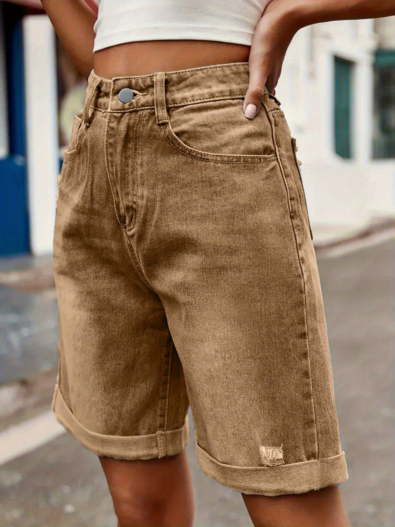 Women's High Waist Jeans Bermuda Shorts in Casual Look for Summer