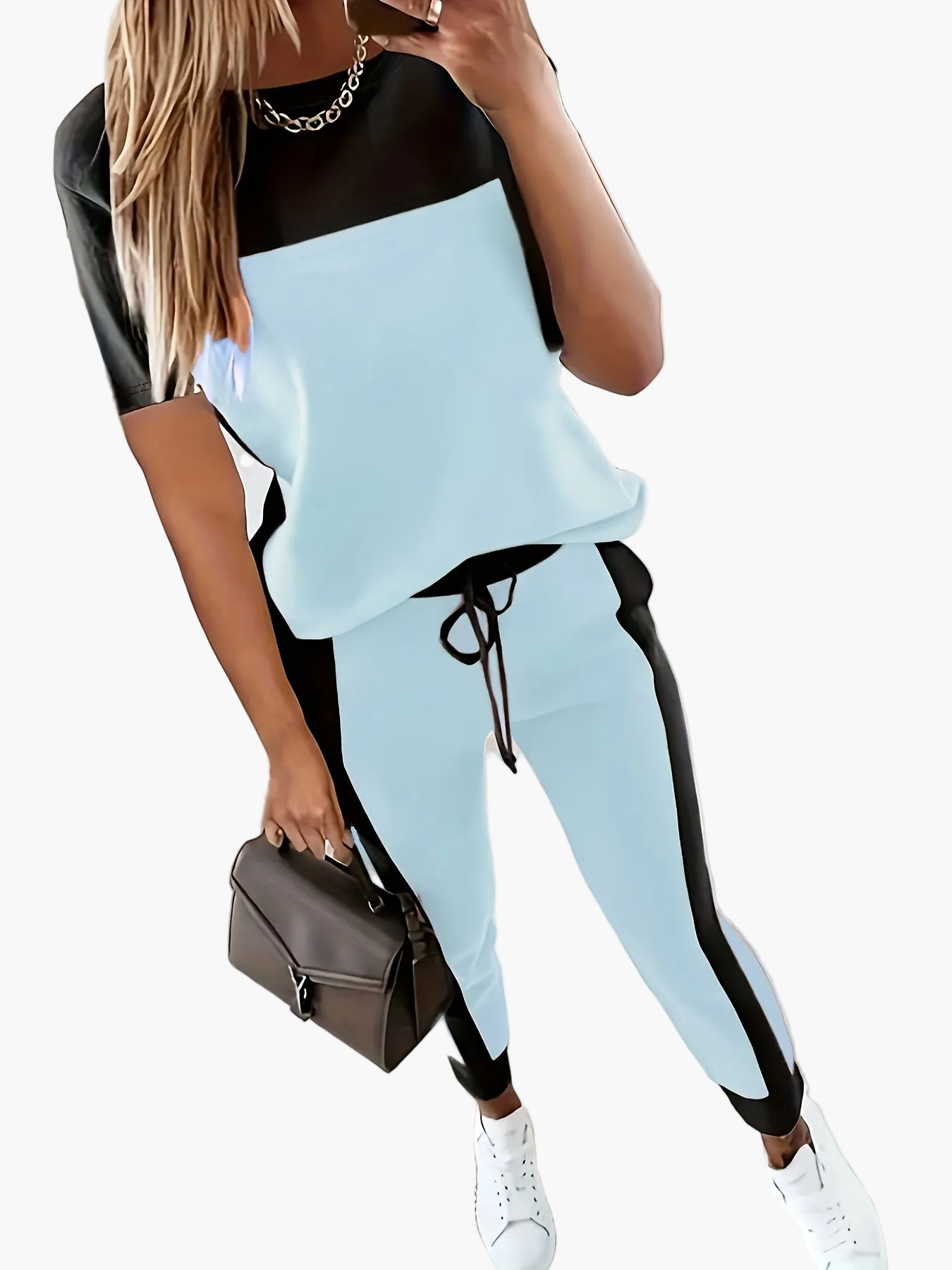 Women's Two-Piece Tracksuit Elegant Casual Wear – Sporty Jogging Suit with Contrast Design for Everyday and Leisure