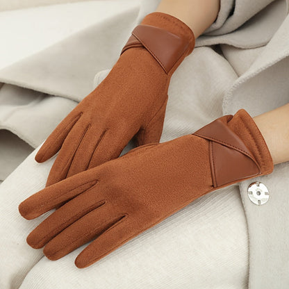 Damen Handschuhe Braun mit Wickeldetail Weiches Material Einheitsgröße