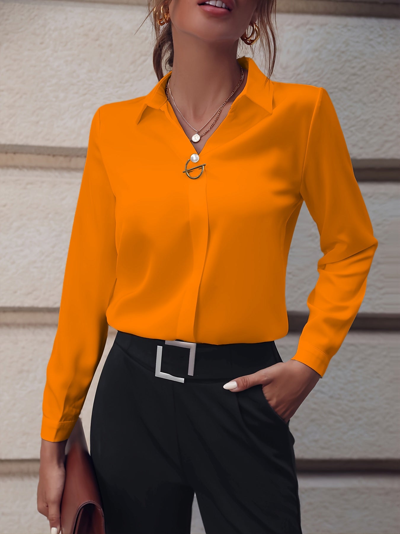 Damen Elegante Slim Fit Langarm Business Bluse – Stilvolle Büro- und Freizeitmode