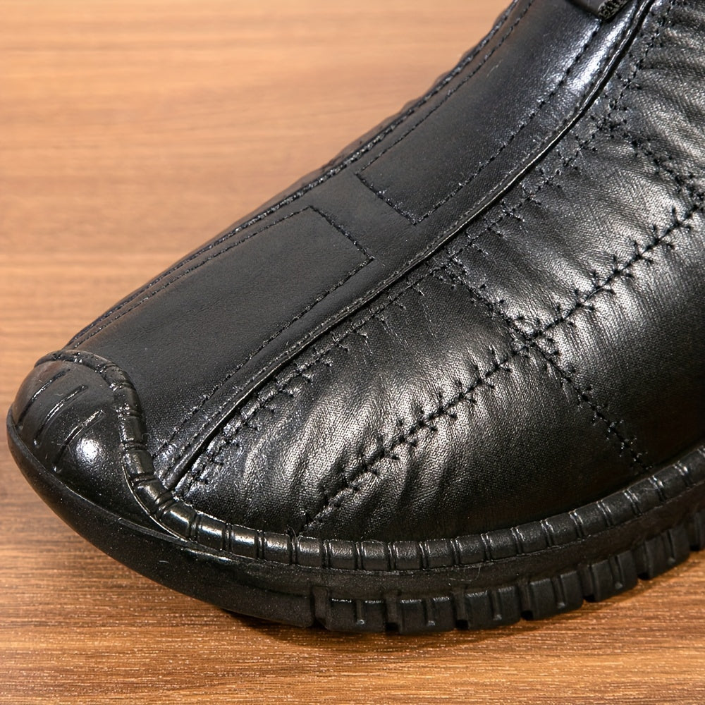 Men's lined black quilted winter slip-on shoes