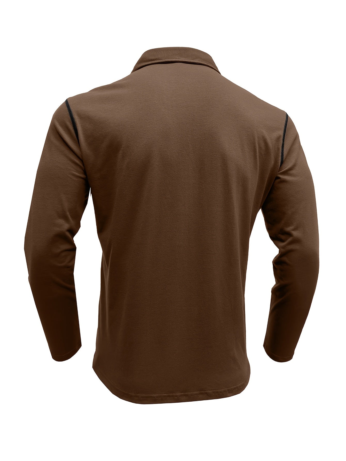 Men's long-sleeve polo shirt with chest pocket and contrast stitching
