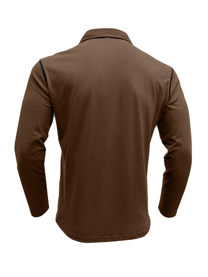 Men's long-sleeve polo shirt with chest pocket and contrast stitching