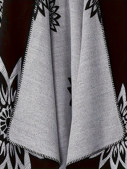 Wickelponcho Damen mit Blumenmuster beidseitig tragbar Decke