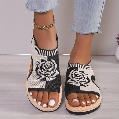 Damen Sommer-Sandalen mit Blumenmuster – Bequeme Freizeitschuhe mit offener Spitze