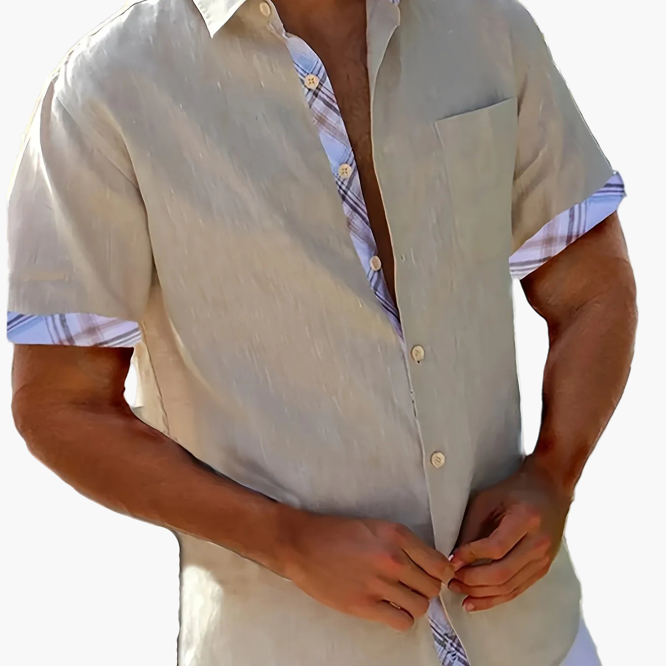Men's Short-Sleeve Casual Shirt with Contrast Elements – Summer Shirt for Beach and Everyday Wear