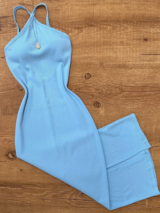 Women's Bodycon Midi Dress with Halterneck and Elegant Summer Style – Figure-Hugging Casual Dress for Everyday & Going Out