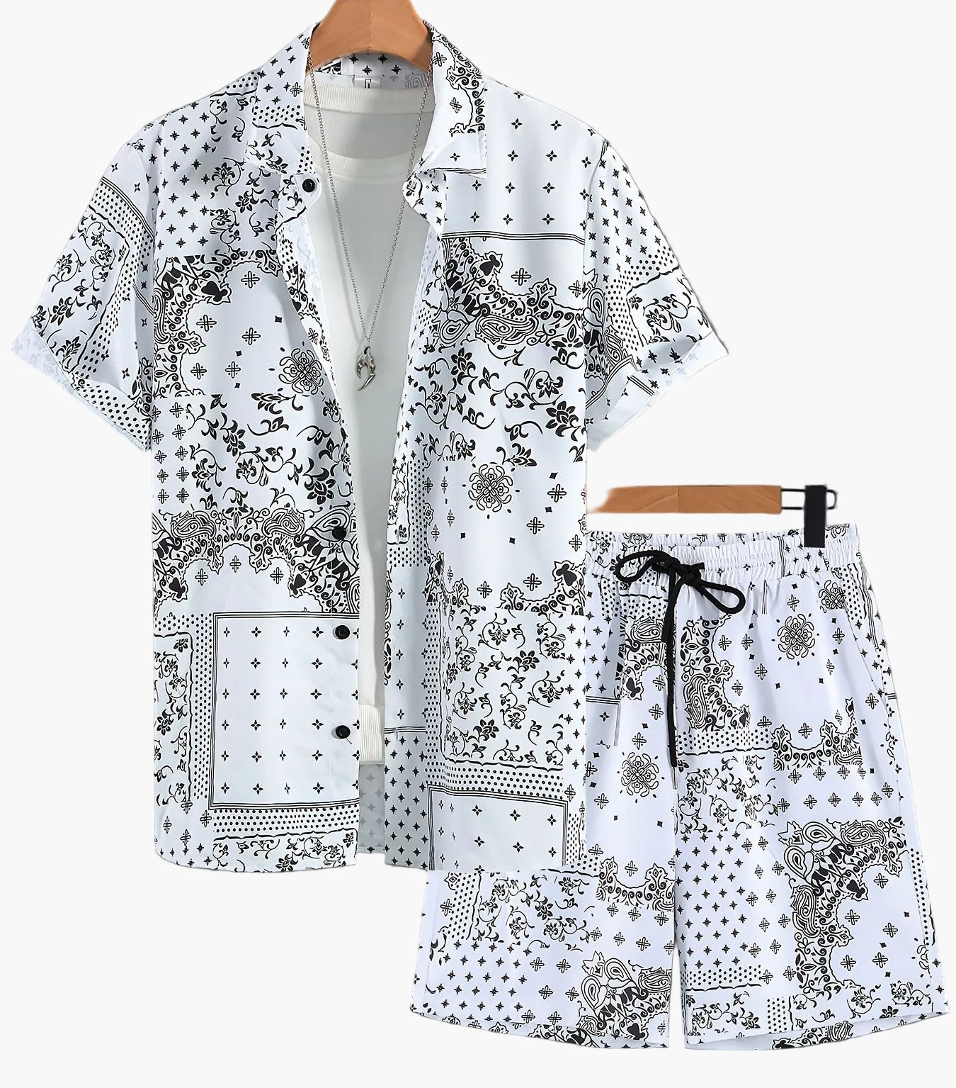 Men's Summer Casual Set – Short-Sleeve Shirt and Shorts with Paisley Pattern, Perfect for Everyday & Vacation