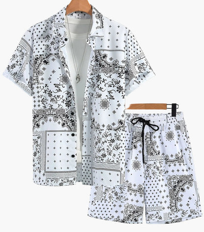 Men's Summer Casual Set – Short-Sleeve Shirt and Shorts with Paisley Pattern, Perfect for Everyday & Vacation