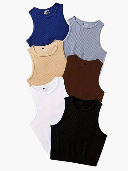 Women's Sporty Ribbed Tank Top Set – Casual Crop Style, Ideal for Everyday & Fitness