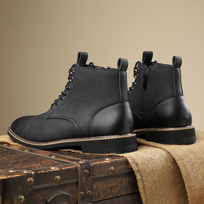 Herren Stiefel Schnürschuhe mit Reißverschluss und Zehenkappe