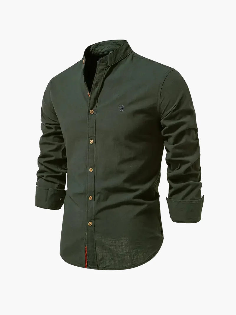 Men's Standing Collar Long-Sleeve Shirt – Contemporary Work and Leisure Shirt, Slim Fit, Refined