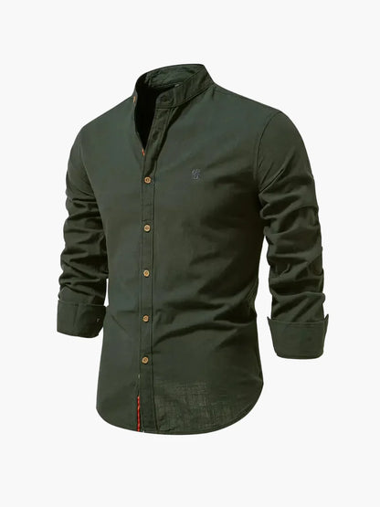 Men's Standing Collar Long-Sleeve Shirt – Contemporary Work and Leisure Shirt, Slim Fit, Refined
