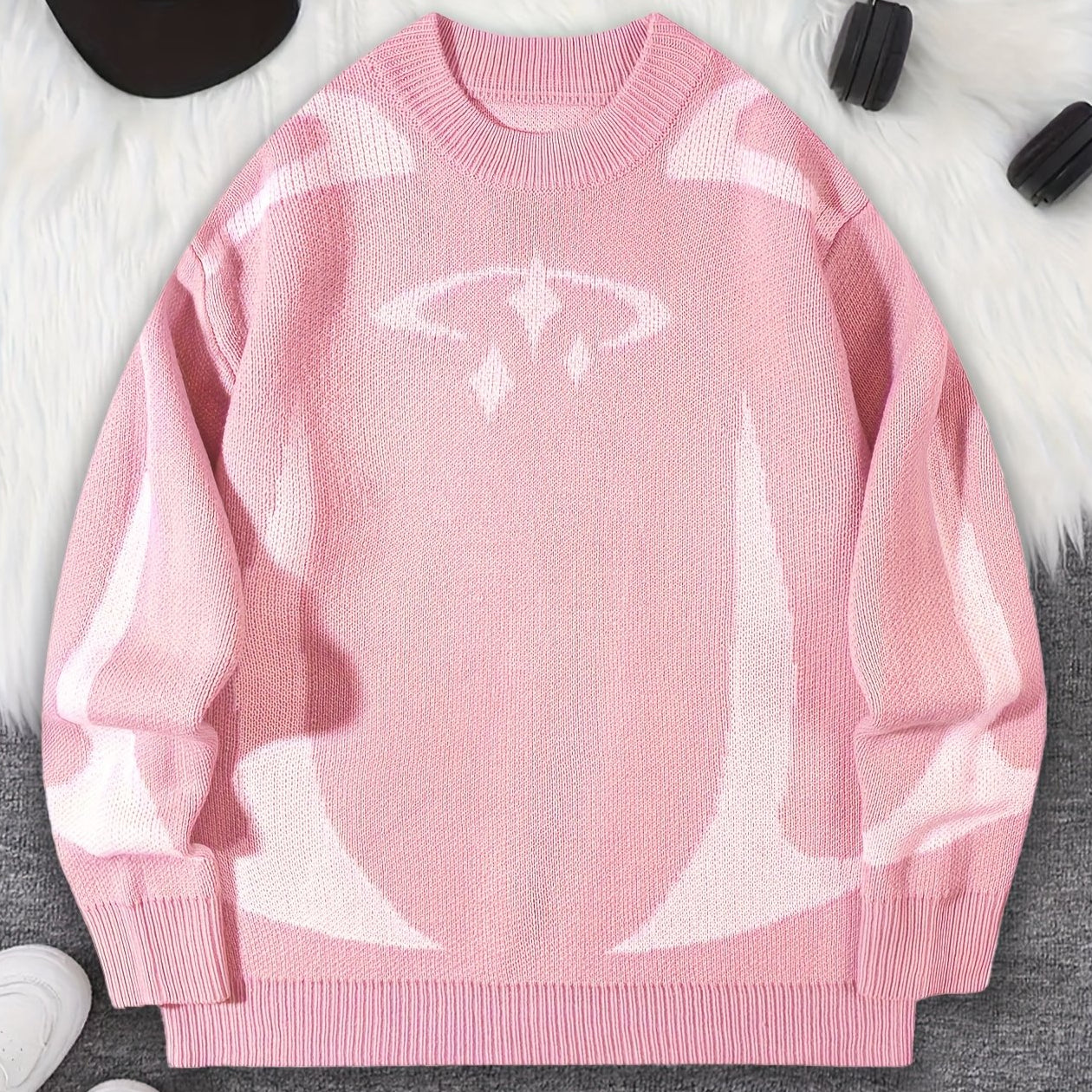 Unisex Strickpullover mit Rundhalsausschnitt und grafischem Muster