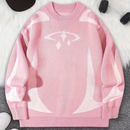 Unisex Strickpullover mit Rundhalsausschnitt und grafischem Muster