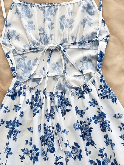 Women's Summer Dress Elegant with Floral Pattern and Spaghetti Straps – Perfect for Casual Wear and Garden Parties