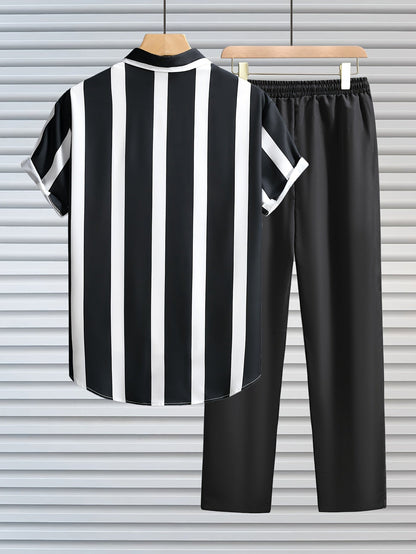 Men's Casual Short-Sleeve Shirt with Stripe Pattern – Modern Urban Style for Everyday and Leisure