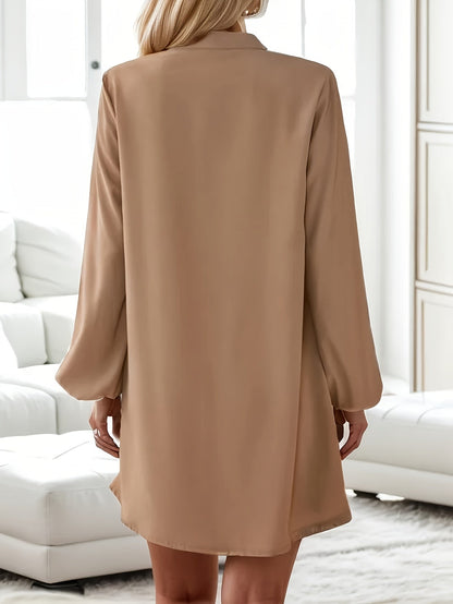 Damen Freizeitkleid mit Knopfleiste, A-Linien Schnitt, V-Ausschnitt, eleganter Alltagsstil