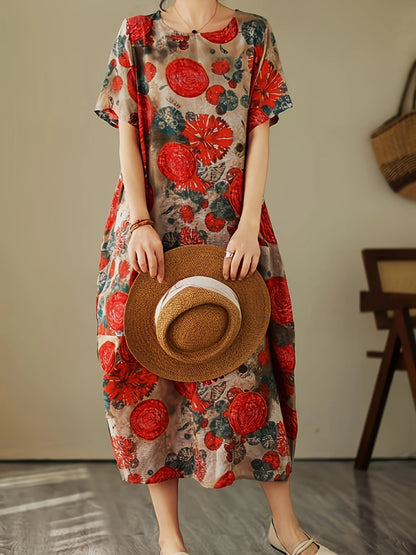 Women's casual dress with geometric print and relaxed fit – short sleeves, casual, ideal for everyday and office use