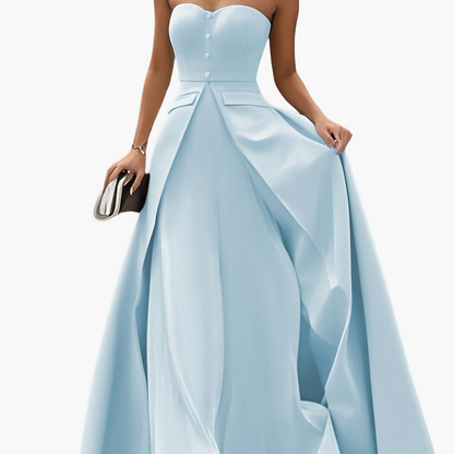 Women's Elegant Evening Dress with Bandeau Top and Button Placket – Perfect for Festive Occasions