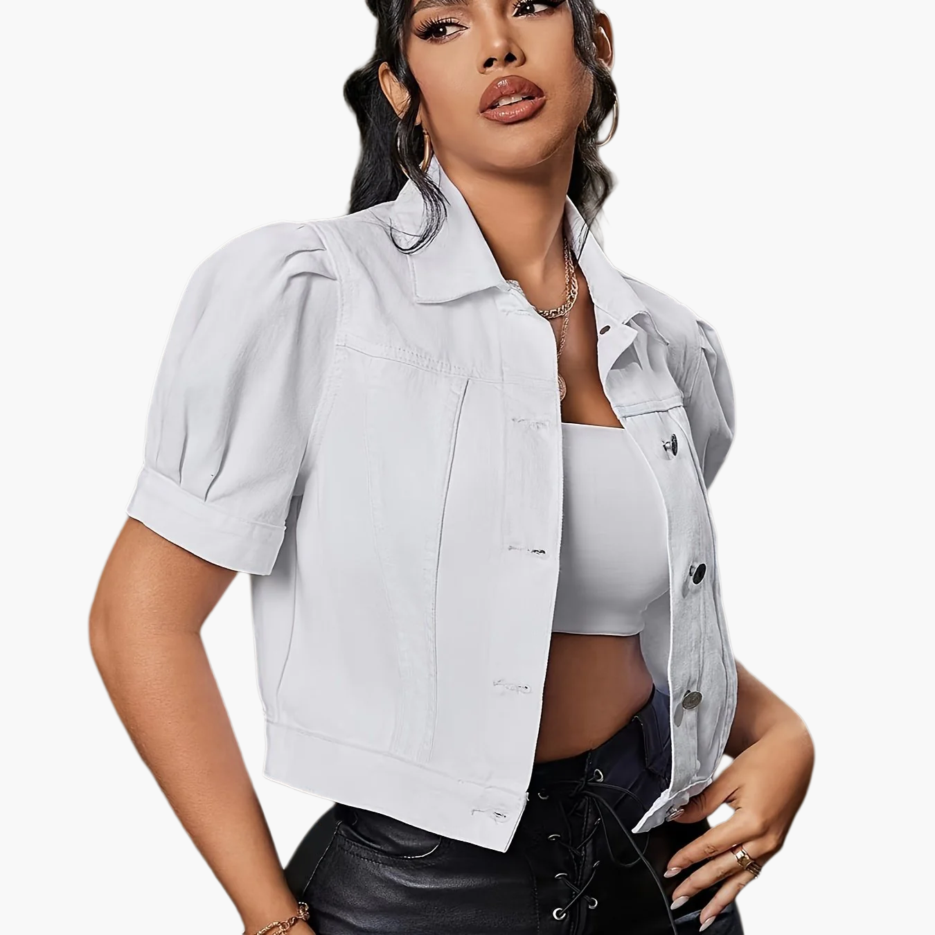 Damen Kurzarm Jeansjacke im eleganten Cropped-Stil – Modischer Alltagsbegleiter