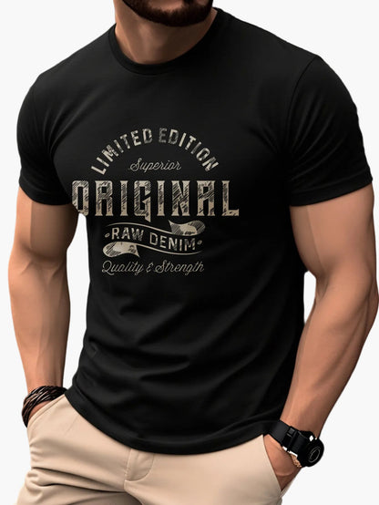 Men's T-Shirt Vintage Print Original Raw Denim – Casual, Skinny Fit